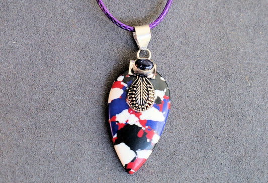 Blue Sunstone with Rainbow Calsilica  925 Silver Plated Handmade Pendant