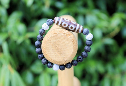 Old Eight-eye  eyed Dzi  bead Agate with black, white lava beads offer a unique and natural element to jewelry designs