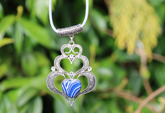 925 Silver Plated Blue white Calsilica  Calsilica,, is a man-made material known for its distinctive, highly individual appearance and vibrant layers of bold color.