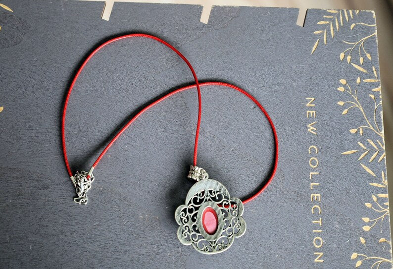 Red Coral Art Piece 925 Silver Plated Handmade Pendant. Red coral is an organic material derived from coral reefs.