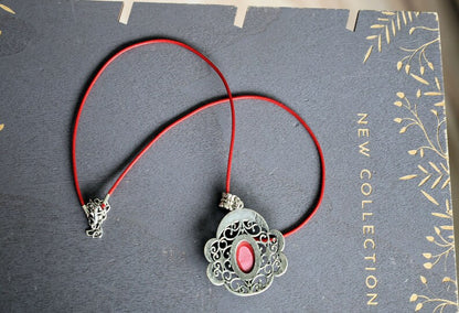 Red Coral Art Piece 925 Silver Plated Handmade Pendant. Red coral is an organic material derived from coral reefs.