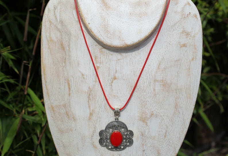 Red Coral Art Piece 925 Silver Plated Handmade Pendant. Red coral is an organic material derived from coral reefs.