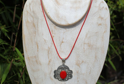 Red Coral Art Piece 925 Silver Plated Handmade Pendant. Red coral is an organic material derived from coral reefs.