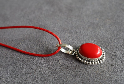 Red Coral Art Piece 925 Silver Plated Handmade Pendants. believed to provide protection and luck