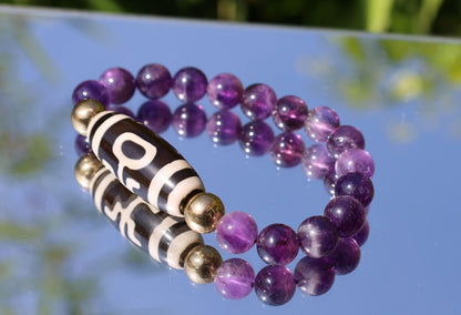 Amethyst crystal Old Big man (Aristocrat) Dzi bead bracelet. purifies your energy field of unwanted energy