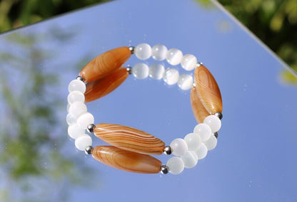 3x  unique brown Tibetan Natural Agate DZi with  Blue and purple opal beads. making it an exceptional piece for meditation and protection.