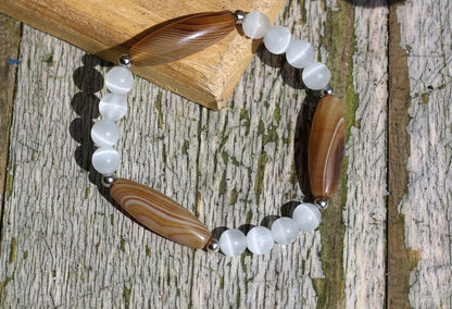 3x  unique brown Tibetan Natural Agate DZi with  Blue and purple opal beads. making it an exceptional piece for meditation and protection.