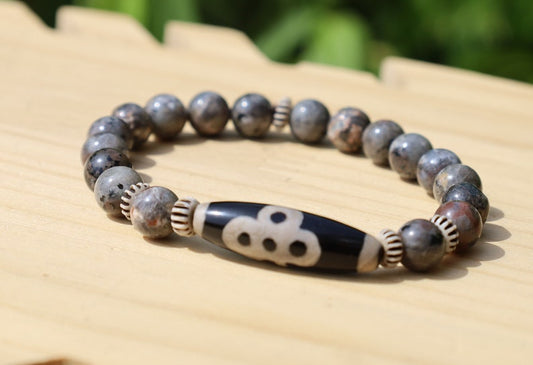 Seven-eye dZi bead with Yooperlite is a new crystal that was recently discovered in lake Superior near Michigan. And Chevron beads