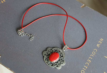 Red Coral Art Piece 925 Silver Plated Handmade Pendant. Red coral is an organic material derived from coral reefs.