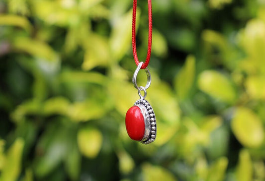 Red Coral Art Piece 925 Silver Plated Handmade Pendants. believed to provide protection and luck