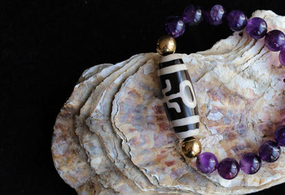 Amethyst crystal Old Big man (Aristocrat) Dzi bead bracelet. purifies your energy field of unwanted energy
