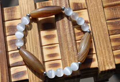 3x  unique brown Tibetan Natural Agate DZi with  Blue and purple opal beads. making it an exceptional piece for meditation and protection.