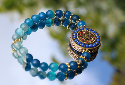 One-of-a-kind Handmade Indonesia Beads with Banded blue agate. Gorgeous,Stunning,Lovely