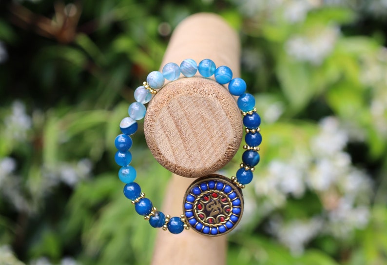 One-of-a-kind Handmade Indonesia Beads with Banded blue agate. Gorgeous,Stunning,Lovely