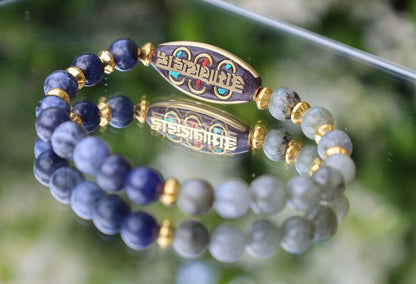 One-of-a-kind Beautiful & very special prayerbead from Nepal with Sodalite and White spectrolite. gorgeous,Stunning,Lovely