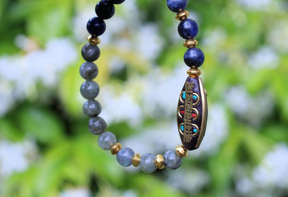 One-of-a-kind Beautiful & very special prayerbead from Nepal with Sodalite and White spectrolite. gorgeous,Stunning,Lovely