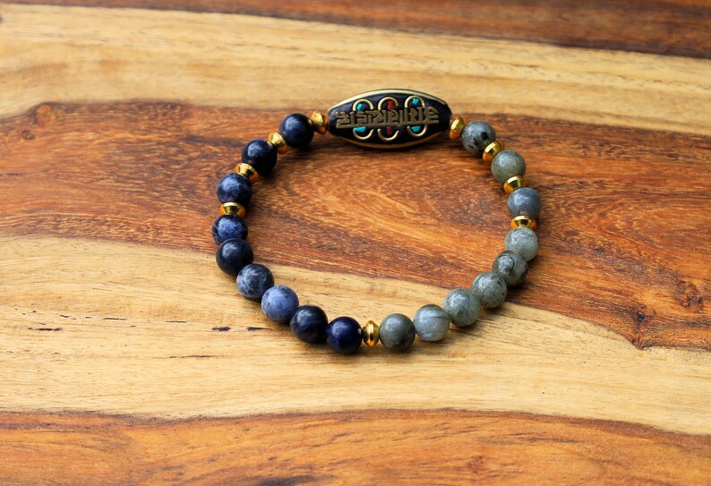 One-of-a-kind Beautiful & very special prayerbead from Nepal with Sodalite and White spectrolite. gorgeous,Stunning,Lovely