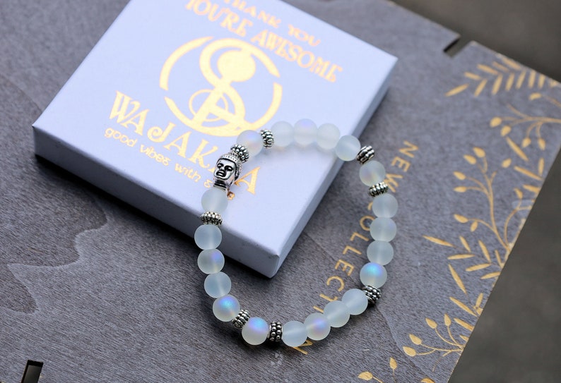 Frosted Mystic Aura Mermaid Beads, Matte Aurora Crystal Glass Beads, with  3D Buddha Head. Tibetan Style Alloy 3D Buddha Head Bead, Antique Silver, 10x8x7mm