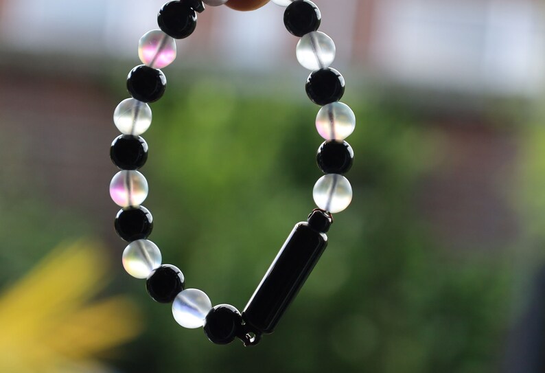 Aurora Crystal Glass/ Onyx Cremation Urn Bracelet, Ashes Holder Jewelry, Lave stones, Cremation Memorial Bracelet, Cremation tube beads