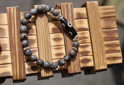 Seven-eye dZi bead with Yooperlite is a new crystal that was recently discovered in lake Superior near Michigan. And Chevron beads