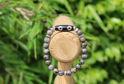 Seven-eye dZi bead with Yooperlite is a new crystal that was recently discovered in lake Superior near Michigan. And Chevron beads