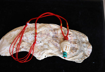 Beautiful large bead of real magnesite Buddha with red coral and Tibetan turquoise buddhist prayer beads