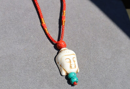 Beautiful large bead of real magnesite Buddha with red coral and Tibetan turquoise buddhist prayer beads