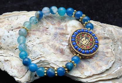 One-of-a-kind Handmade Indonesia Beads with Banded blue agate. Gorgeous,Stunning,Lovely