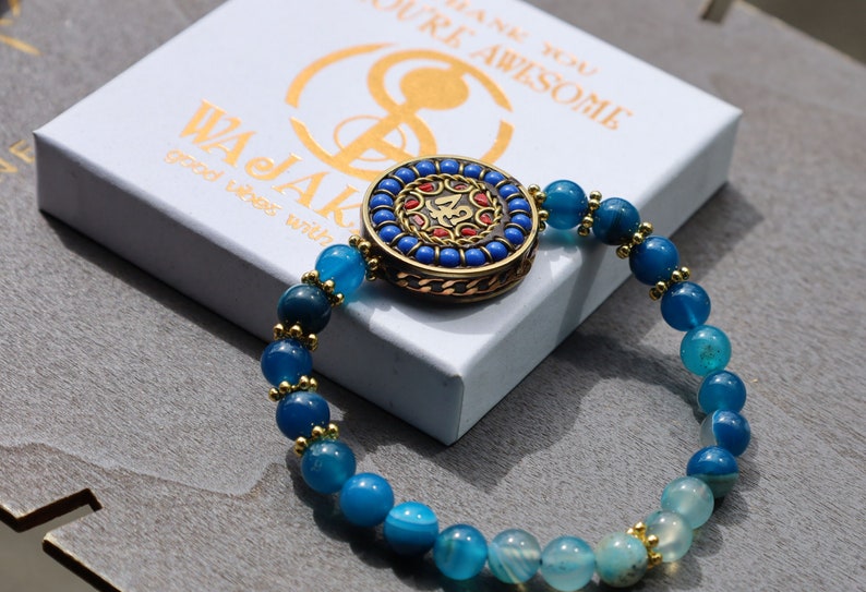 One-of-a-kind Handmade Indonesia Beads with Banded blue agate. Gorgeous,Stunning,Lovely