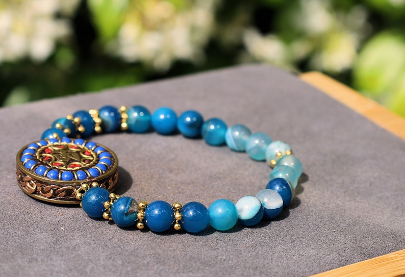 One-of-a-kind Handmade Indonesia Beads with Banded blue agate. Gorgeous,Stunning,Lovely
