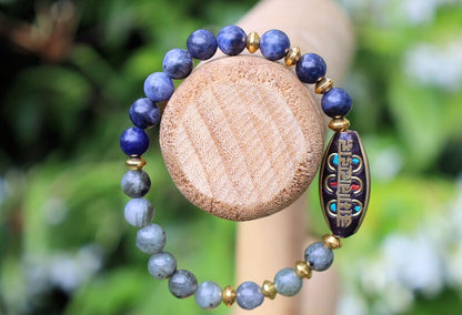 One-of-a-kind Beautiful & very special prayerbead from Nepal with Sodalite and White spectrolite. gorgeous,Stunning,Lovely