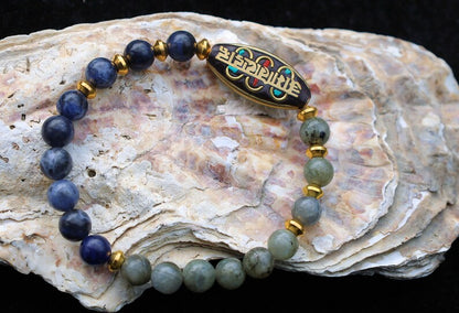 One-of-a-kind Beautiful & very special prayerbead from Nepal with Sodalite and White spectrolite. gorgeous,Stunning,Lovely