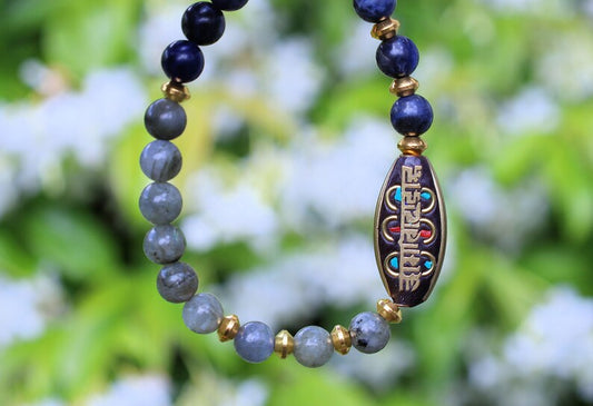 One-of-a-kind Beautiful & very special prayerbead from Nepal with Sodalite and White spectrolite. gorgeous,Stunning,Lovely