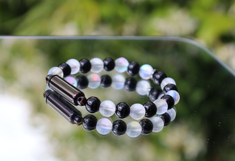 Aurora Crystal Glass/ Onyx Cremation Urn Bracelet, Ashes Holder Jewelry, Lave stones, Cremation Memorial Bracelet, Cremation tube beads