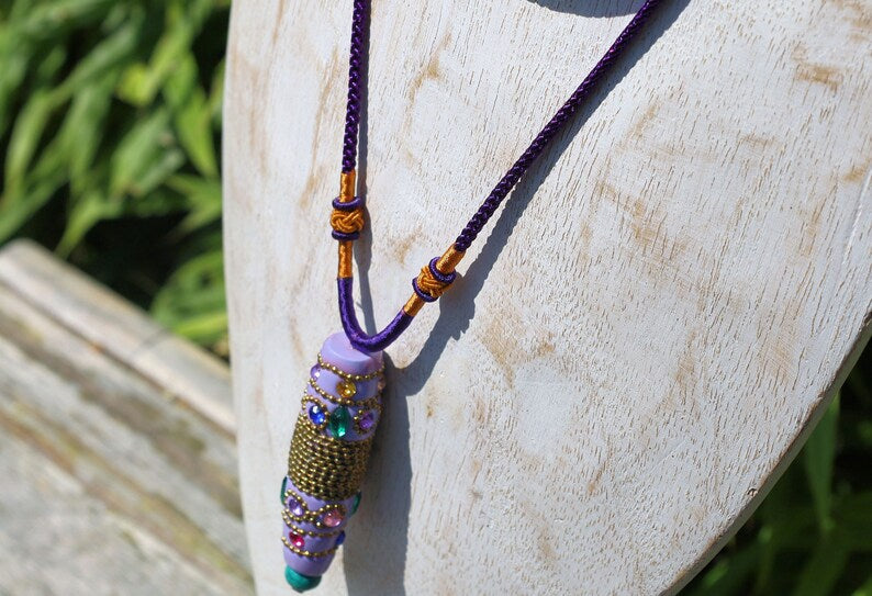 rare Rice Handmade Indonesia Beads with Hand Knotted Adjustable Cord String Necklace. Handmade Indonesian beads are exquisite and diverse
