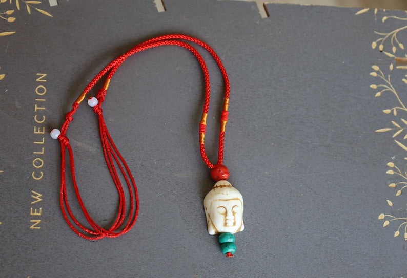 Beautiful large bead of real magnesite Buddha with red coral and Tibetan turquoise buddhist prayer beads