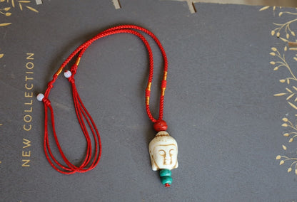 Beautiful large bead of real magnesite Buddha with red coral and Tibetan turquoise buddhist prayer beads