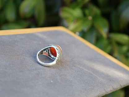 Handmade Tibetan Evil-Eye dZi Bead Ring. This ring is ideal for those seeking both style and spiritual protection.