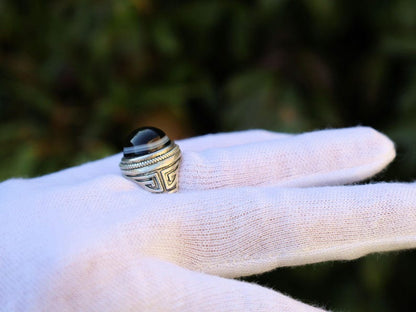 Handmade Tibetan Evil-Eye dZi Bead Ring. This ring is ideal for those seeking both style and spiritual protection.