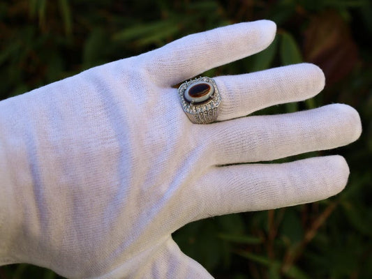 Handmade Tibetan Evil-Eye dZi Bead Ring. This ring is ideal for those seeking both style and spiritual protection.