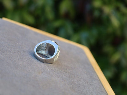 Handmade Tibetan Evil-Eye dZi Bead Ring. This ring is ideal for those seeking both style and spiritual protection.