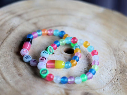 Set bracelets- Luminous Acrylic Beads, different glow in the dark colors combined with UV Reactive bracelets. Exclusive, Unique&UV Reactive!