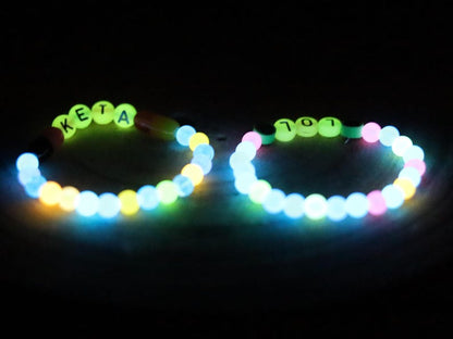 Set bracelets- Luminous Acrylic Beads, different glow in the dark colors combined with UV Reactive bracelets. Exclusive, Unique&UV Reactive!