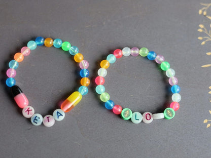 Set bracelets- Luminous Acrylic Beads, different glow in the dark colors combined with UV Reactive bracelets. Exclusive, Unique&UV Reactive!