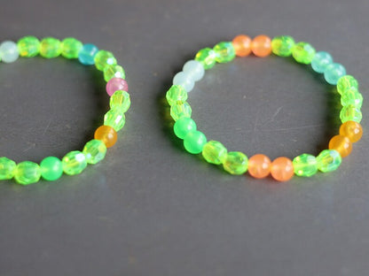 Set bracelets- Nebula Series – 8mm Faceted Round Bead Fluorescent Green Acrylic Pearl Bracelets!  Exclusive, Unique&UV Reactive!