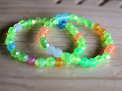 Set bracelets- Nebula Series – 8mm Faceted Round Bead Fluorescent Green Acrylic Pearl Bracelets!  Exclusive, Unique&UV Reactive!