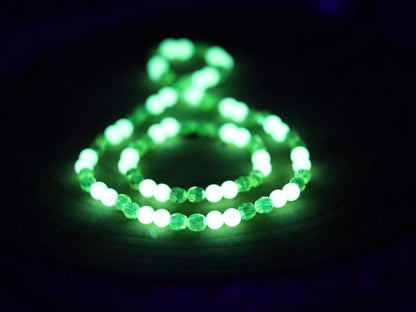 Set bracelet/ necklace- Nebula Series – 8mm Faceted Round Bead Fluorescent Green Acrylic Pearl Bracelets!  Exclusive, Unique&UV Reactive!