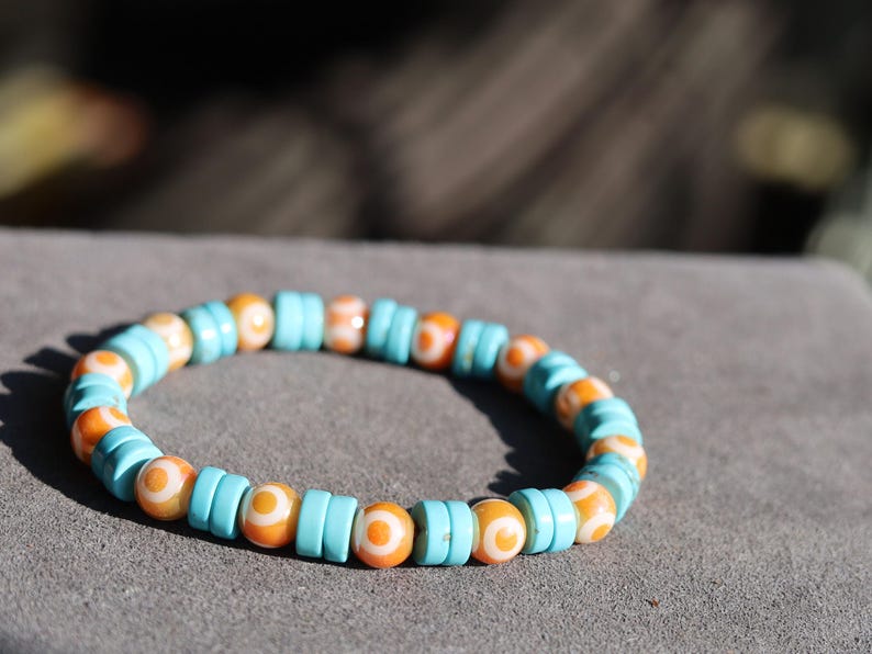 Round Handmade Evil Eye Lampwork Beads, Orange with Electroplate Glass, Sea Sediment Jasper,  protecting the wearer