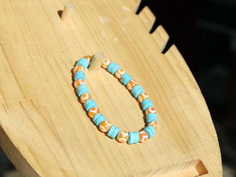 Round Handmade Evil Eye Lampwork Beads, Orange with Electroplate Glass, Sea Sediment Jasper,  protecting the wearer