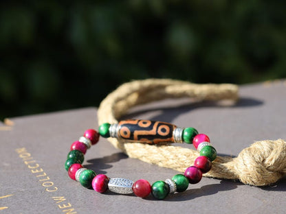 Nine-eye dZi bead with Multicolor Gold Clinquant Cloisonné Beads. Masterpiece of Prosperity & Elegance. artistic craftsmanship